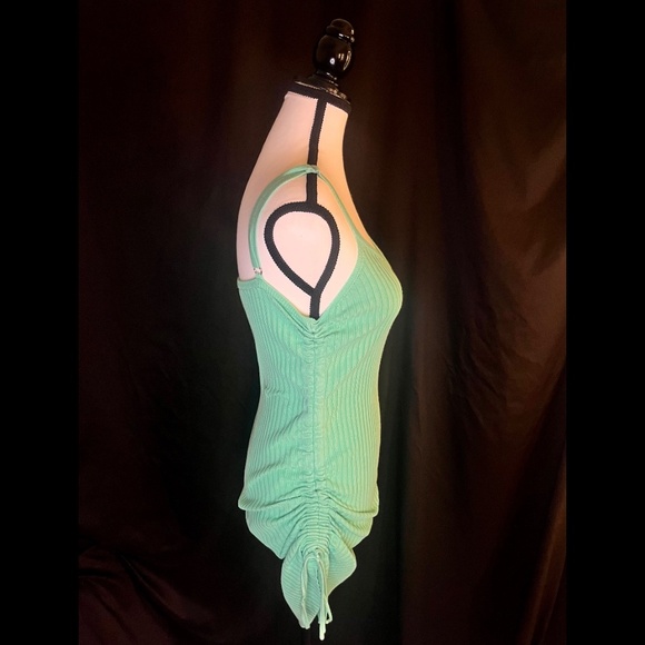 Mint Ribbed Bodycon Mini Dress | Adjustable Side Ruched | Size M - Picture 6 of 7